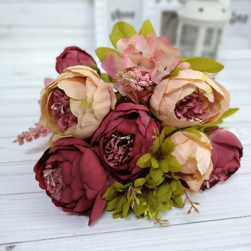 Искусственные цветы в Сочи | Цветы искусственные «Пионы», персиково-малиновые, букет