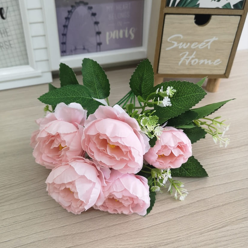 Искусственные цветы в Сочи | Цветы искусственные «Минипиончики с гипсофилой», нежно-розовые, букет