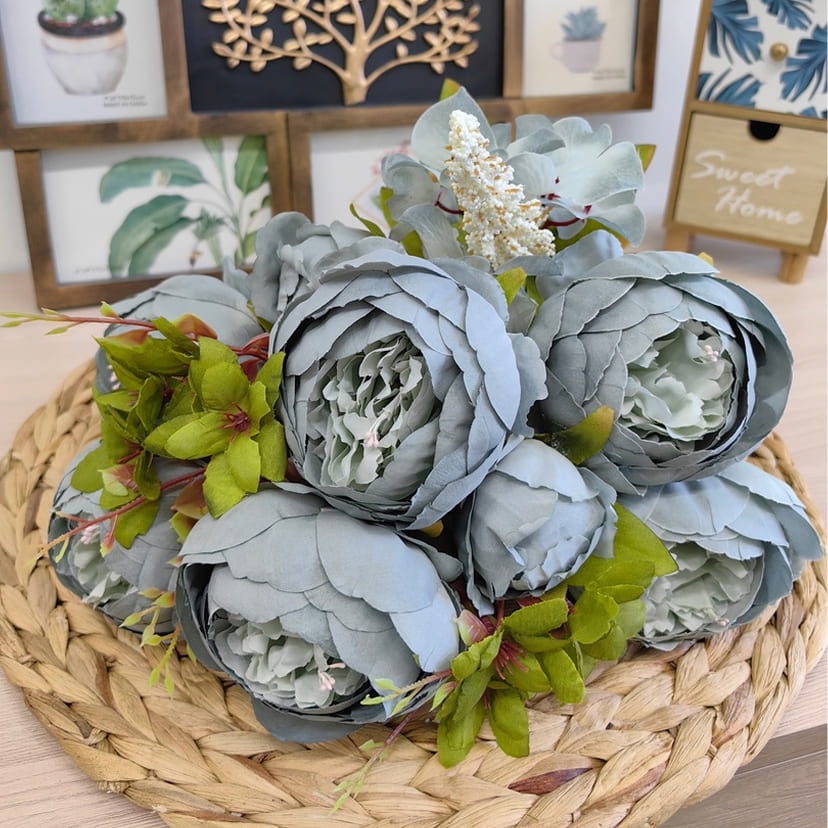 Искусственные цветы в Сочи | Цветы искусственные «Пионы», серо-голубые, букет